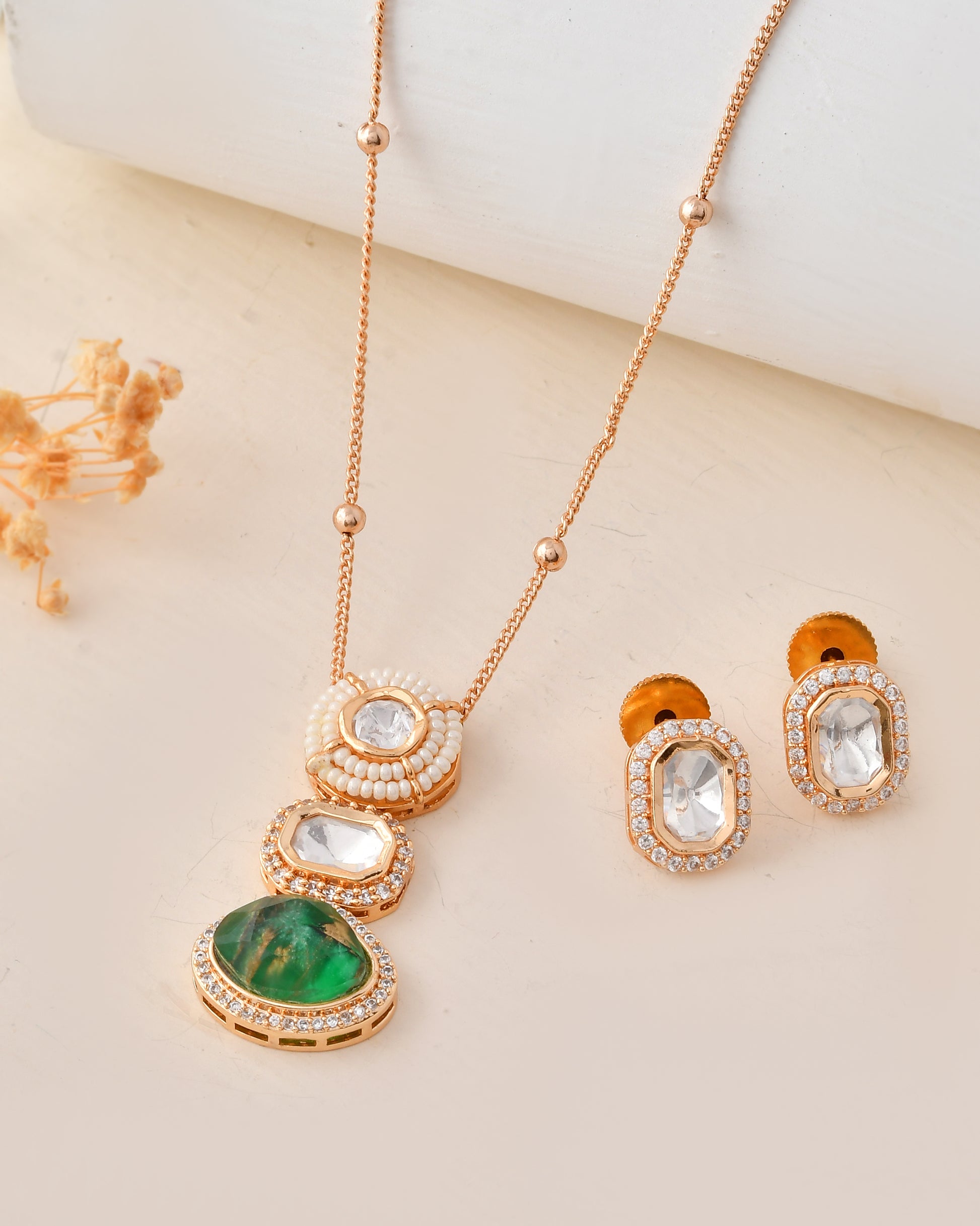 Elegant Green Stone Necklace Set