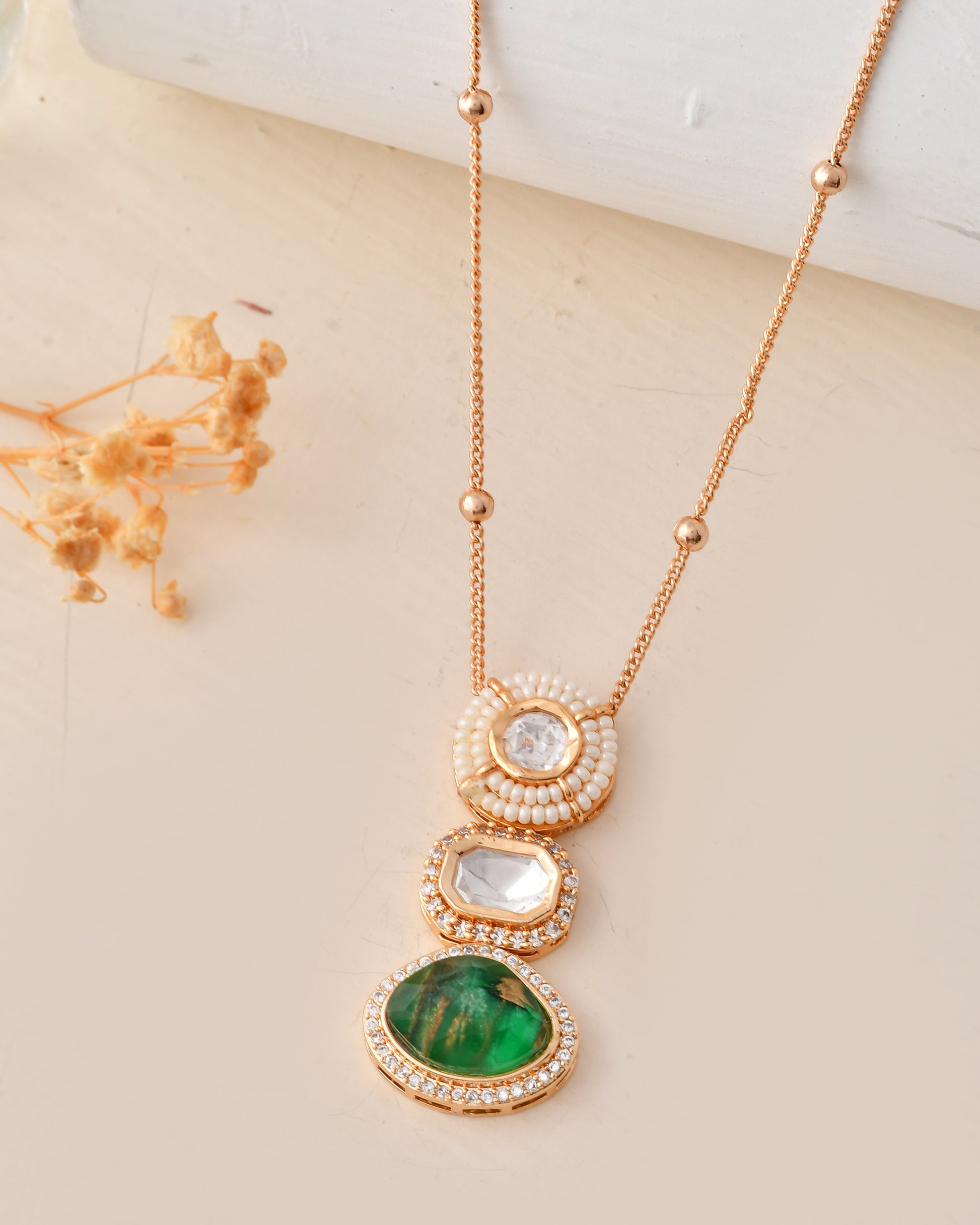 Elegant Green Stone Necklace Set