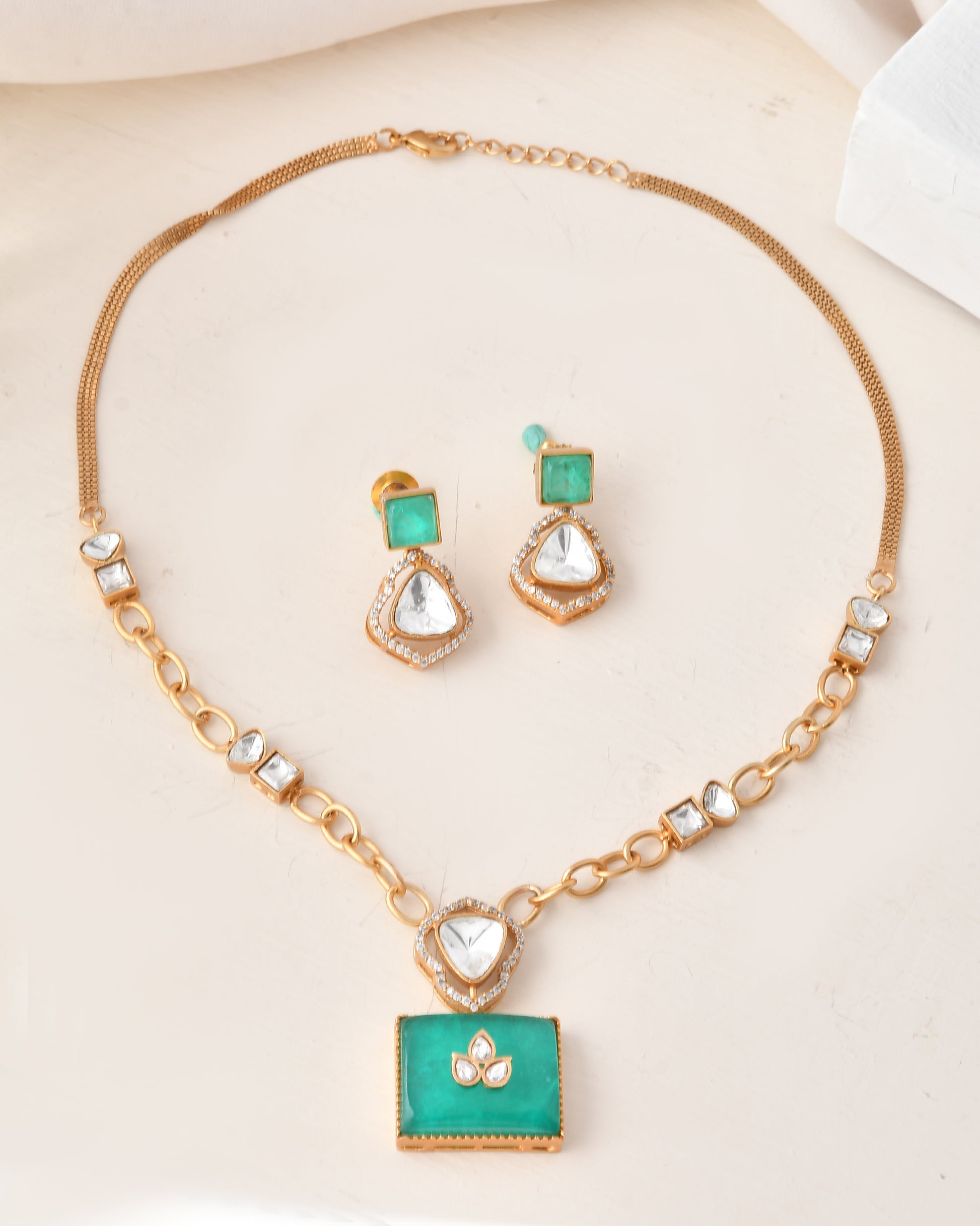 Green Rectangle Pendant Set