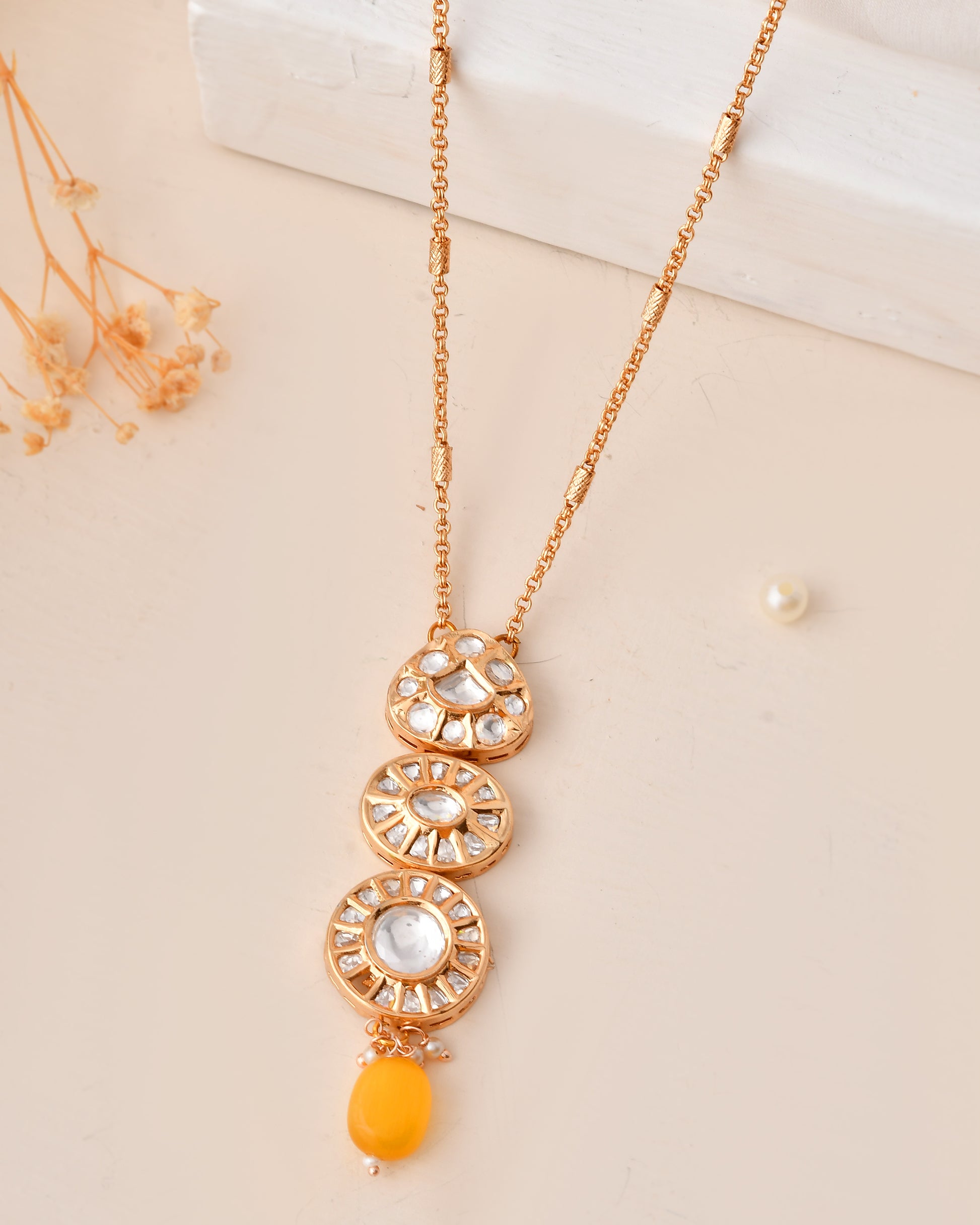 Gold-Plated Kundan Pendant Set