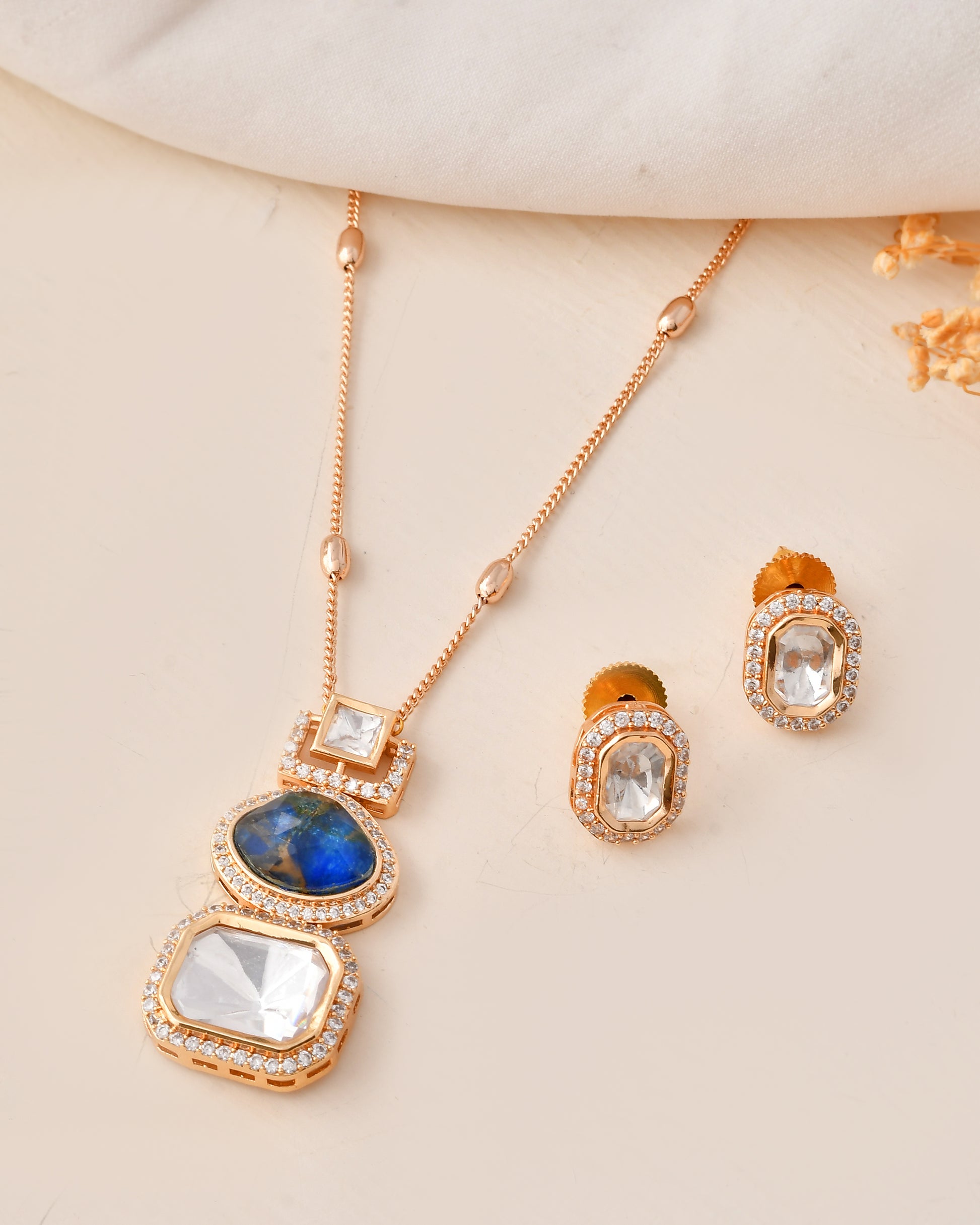 Blue and Clear Crystal Accents pendant Set