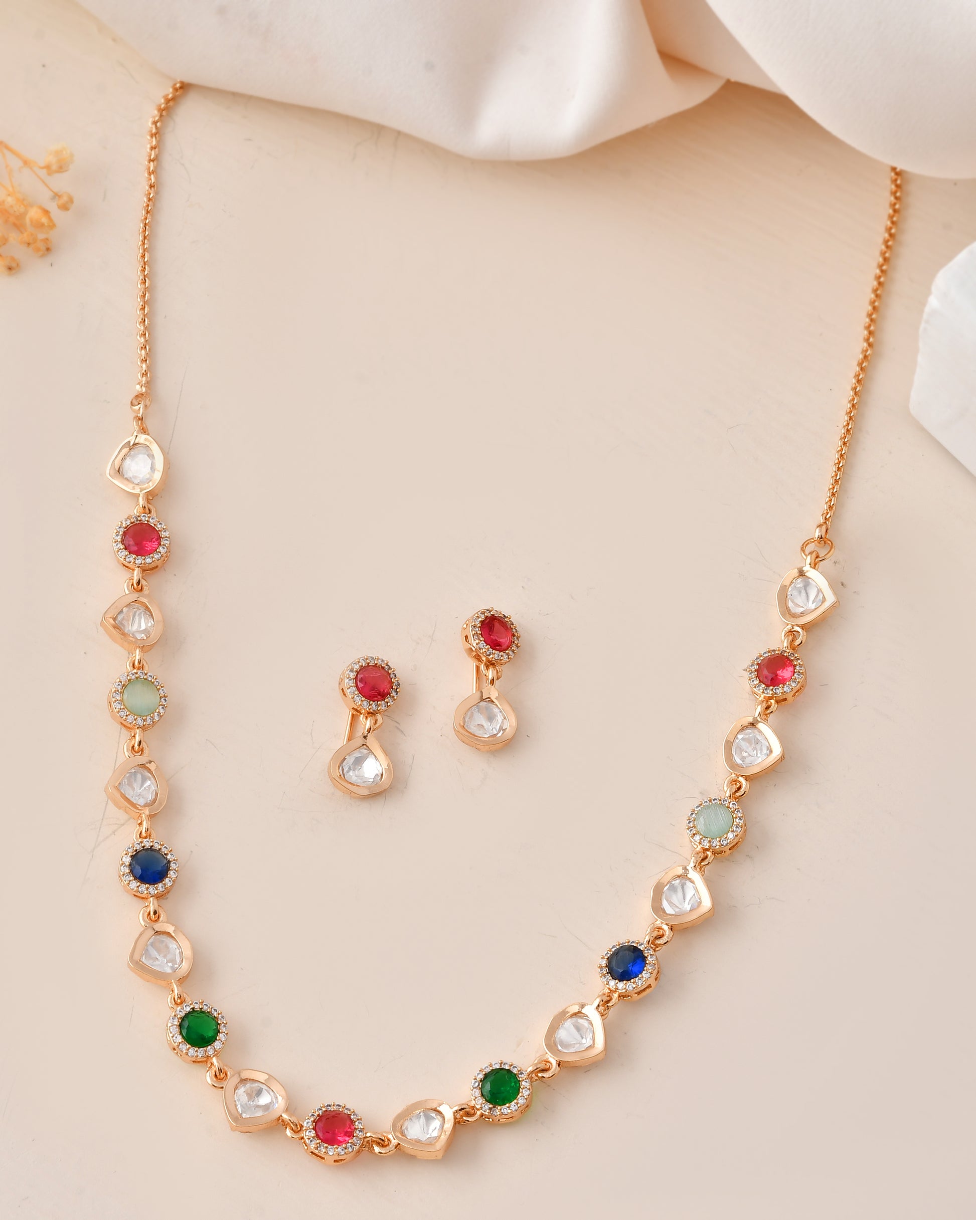Elegant Multi-Colored Stone Necklace Set