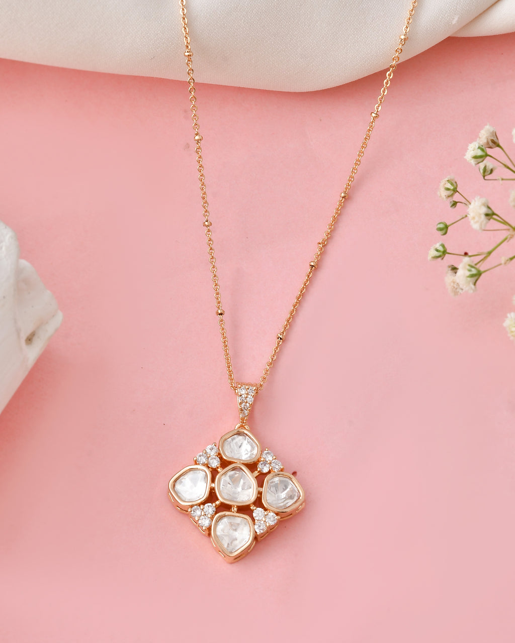 Elegant Gold-Plated Square Kundan Pendant Set