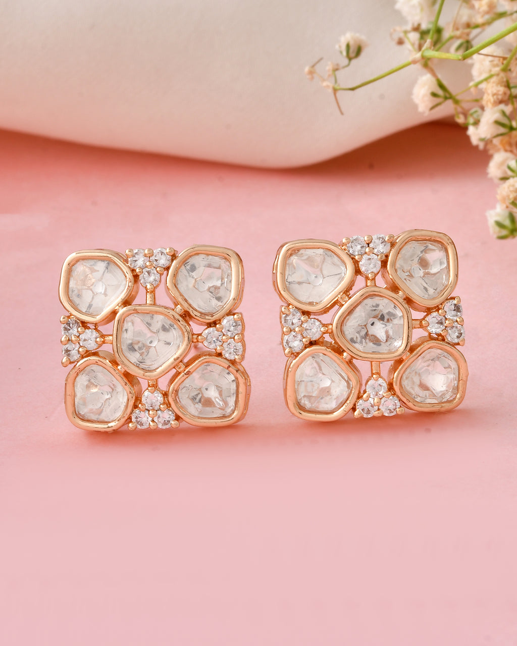Elegant Gold-Plated Square Kundan Pendant Set