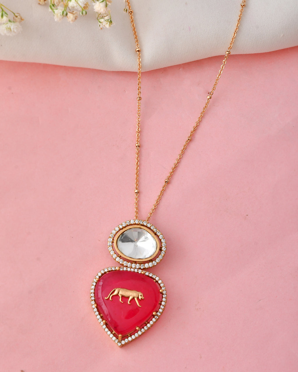 Royal Heart Red Kundan Pendant Set