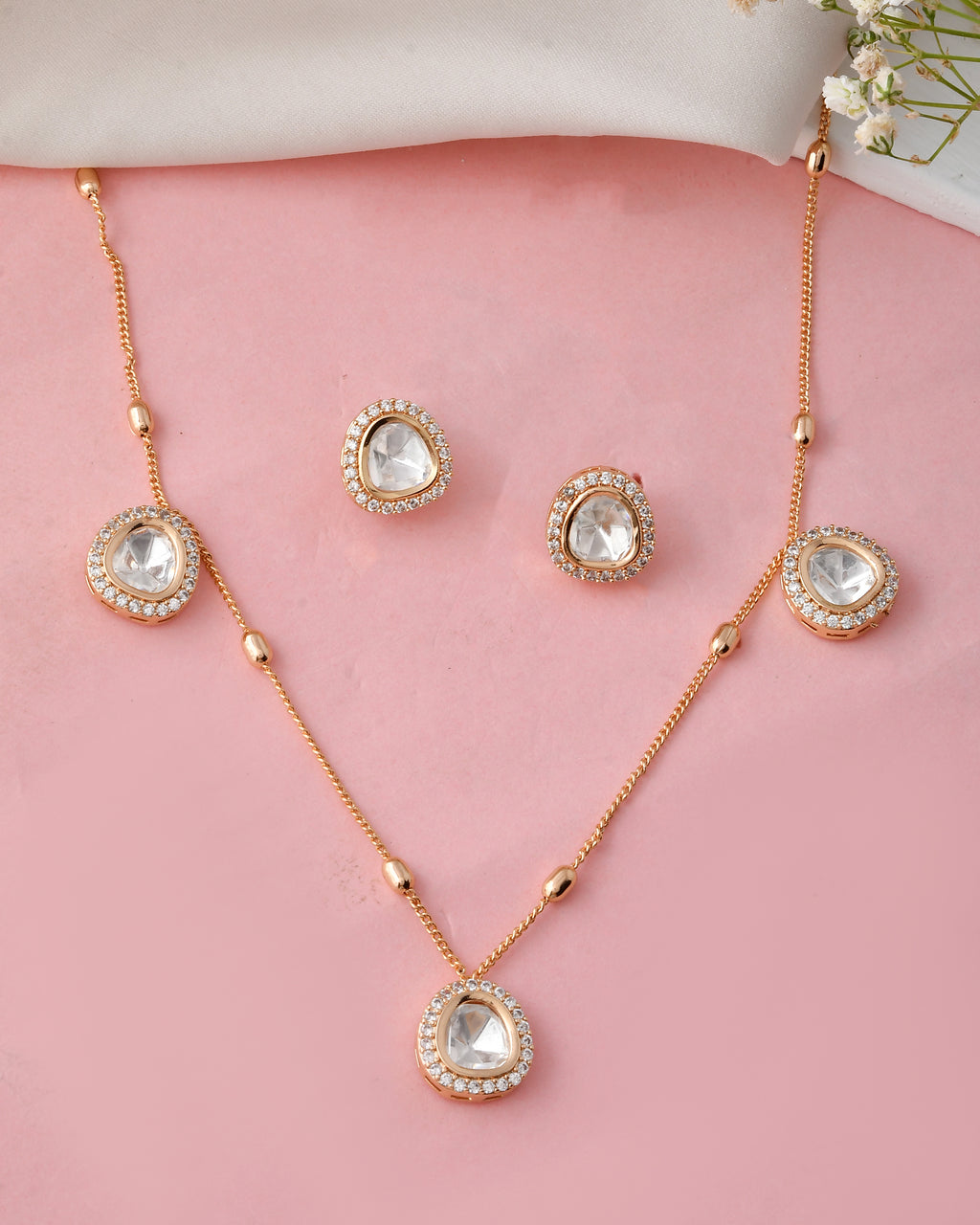 Elegant Gold-Plated Polki Necklace Set