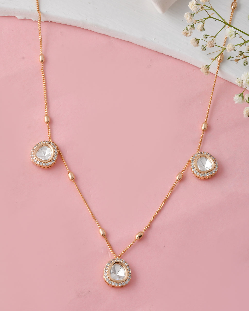 Elegant Gold-Plated Polki Necklace Set