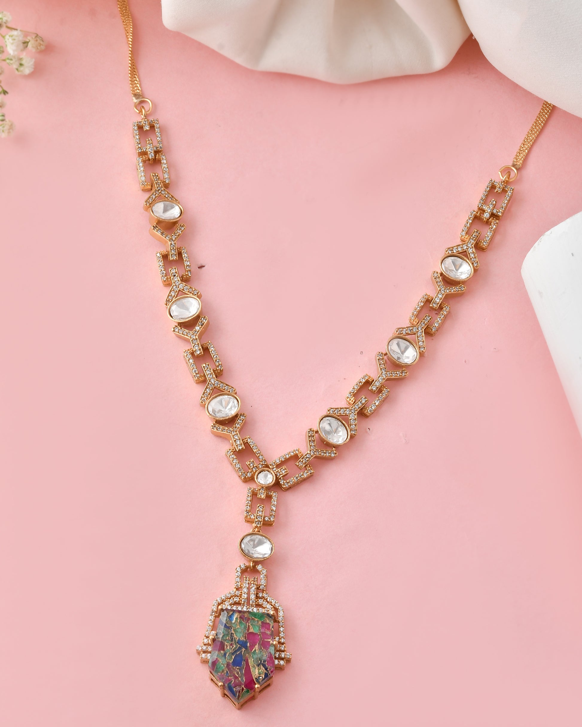 Multicolor Stone Gold-Plated Necklace Set