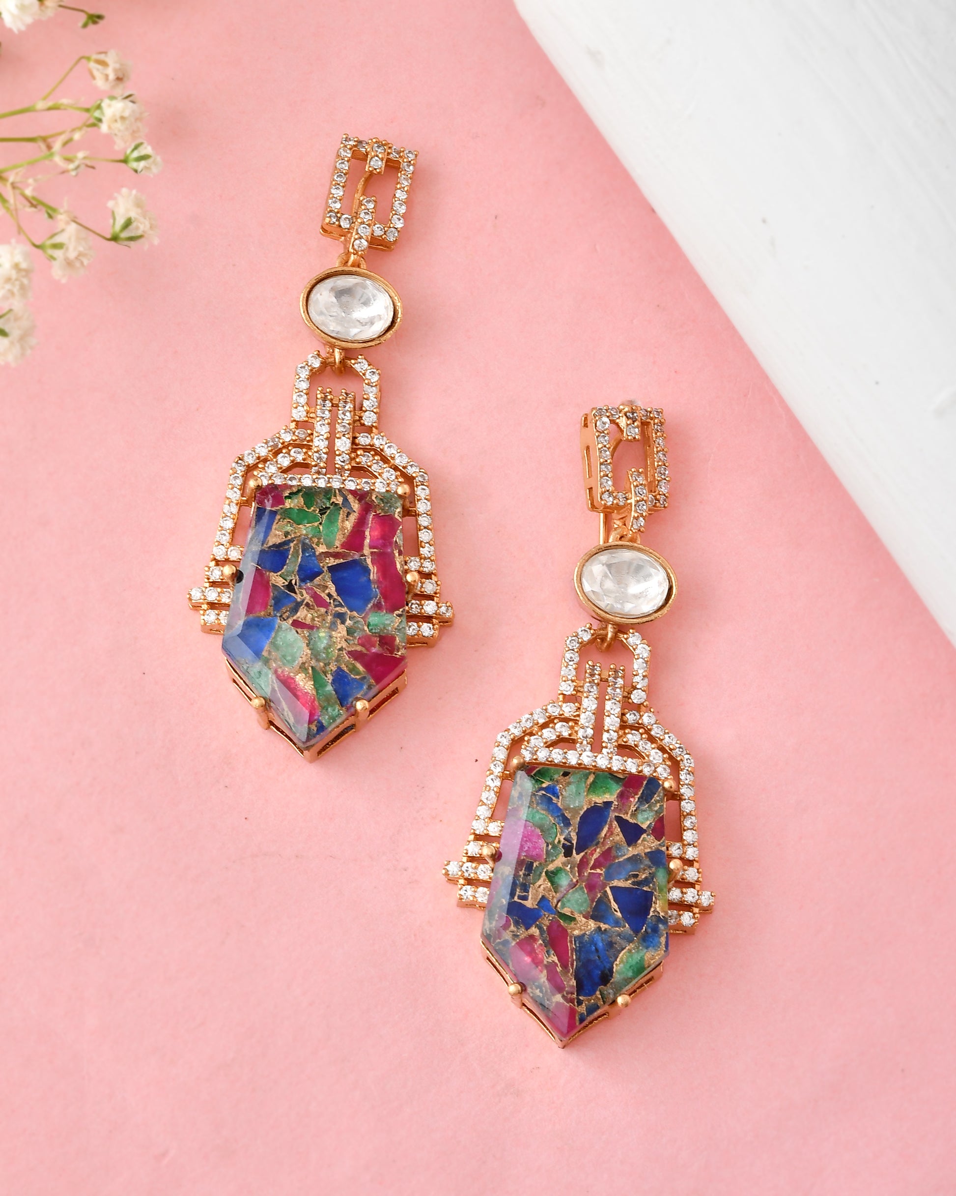 Multicolor Stone Gold-Plated Necklace Set