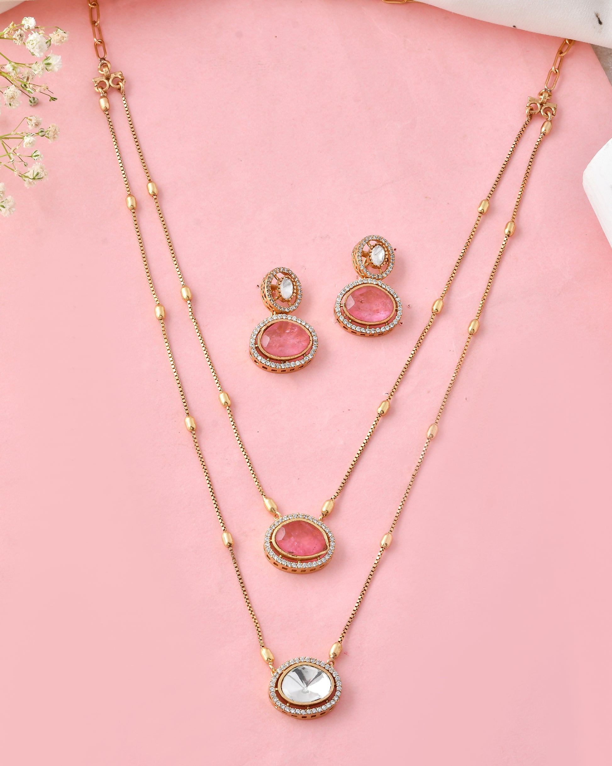 Dual-Layered Gold-Pendant Necklace Set