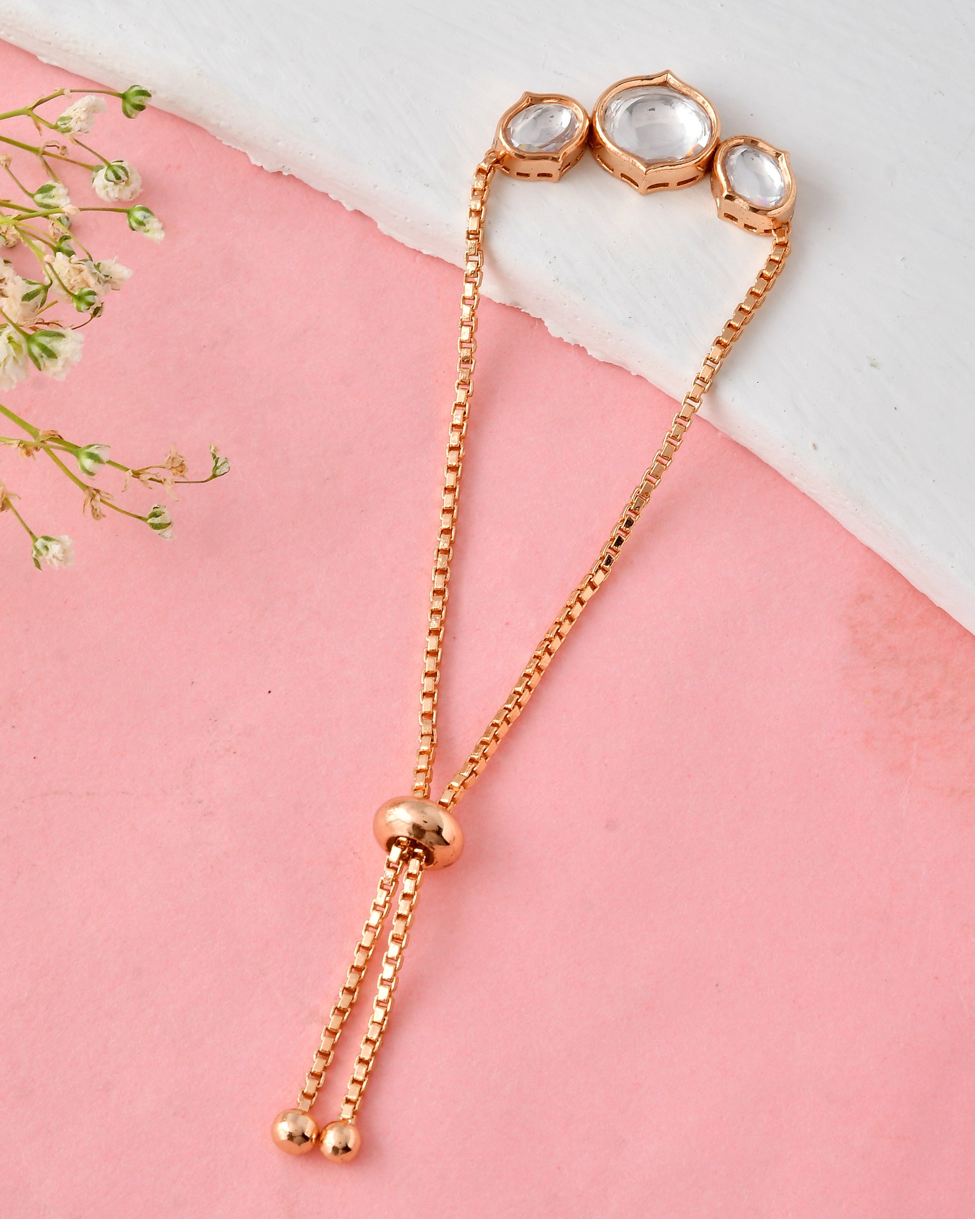 Adjustable Gold-Toned Kundan Bracelet