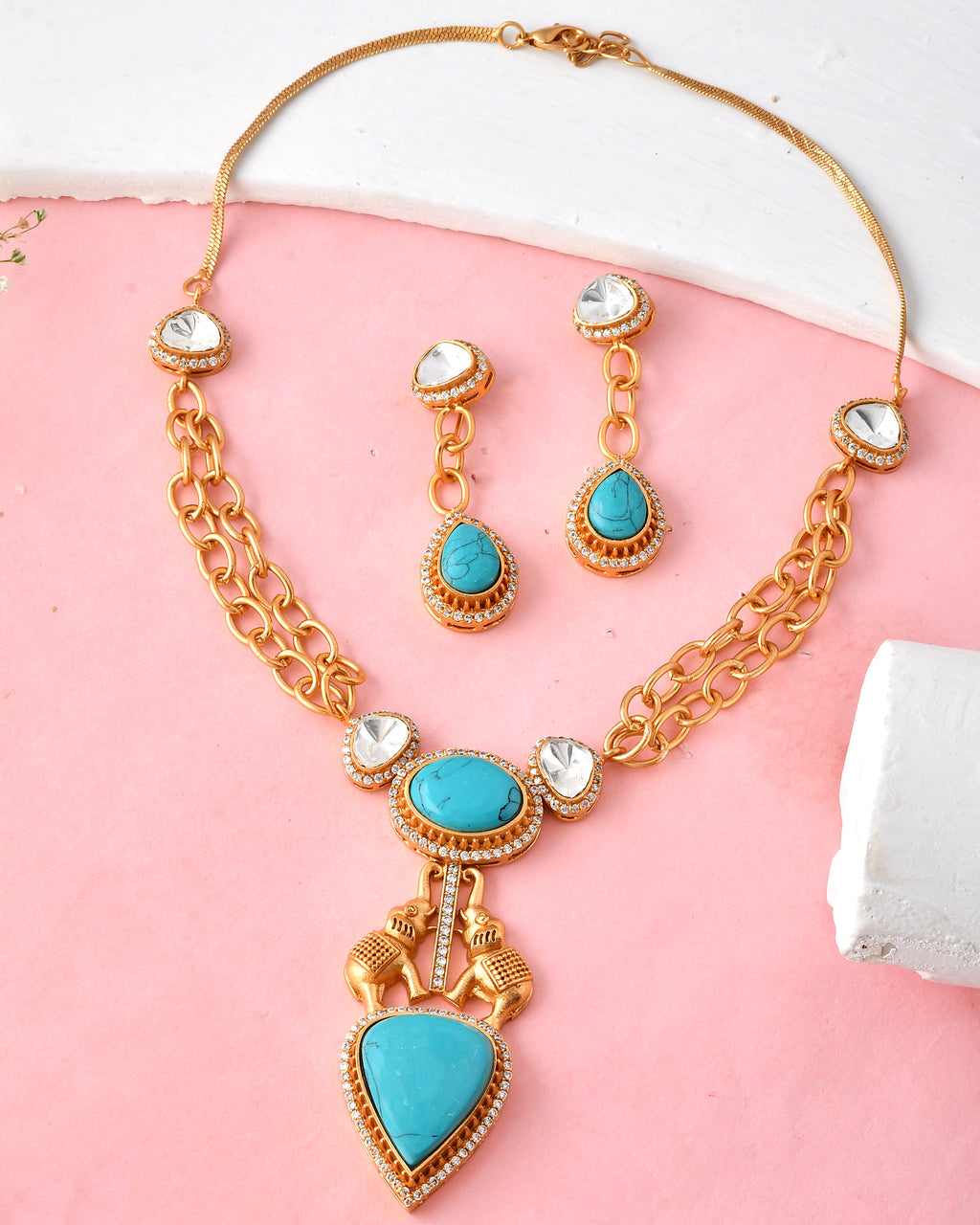 Turquoise Stone Kundan Necklace Set