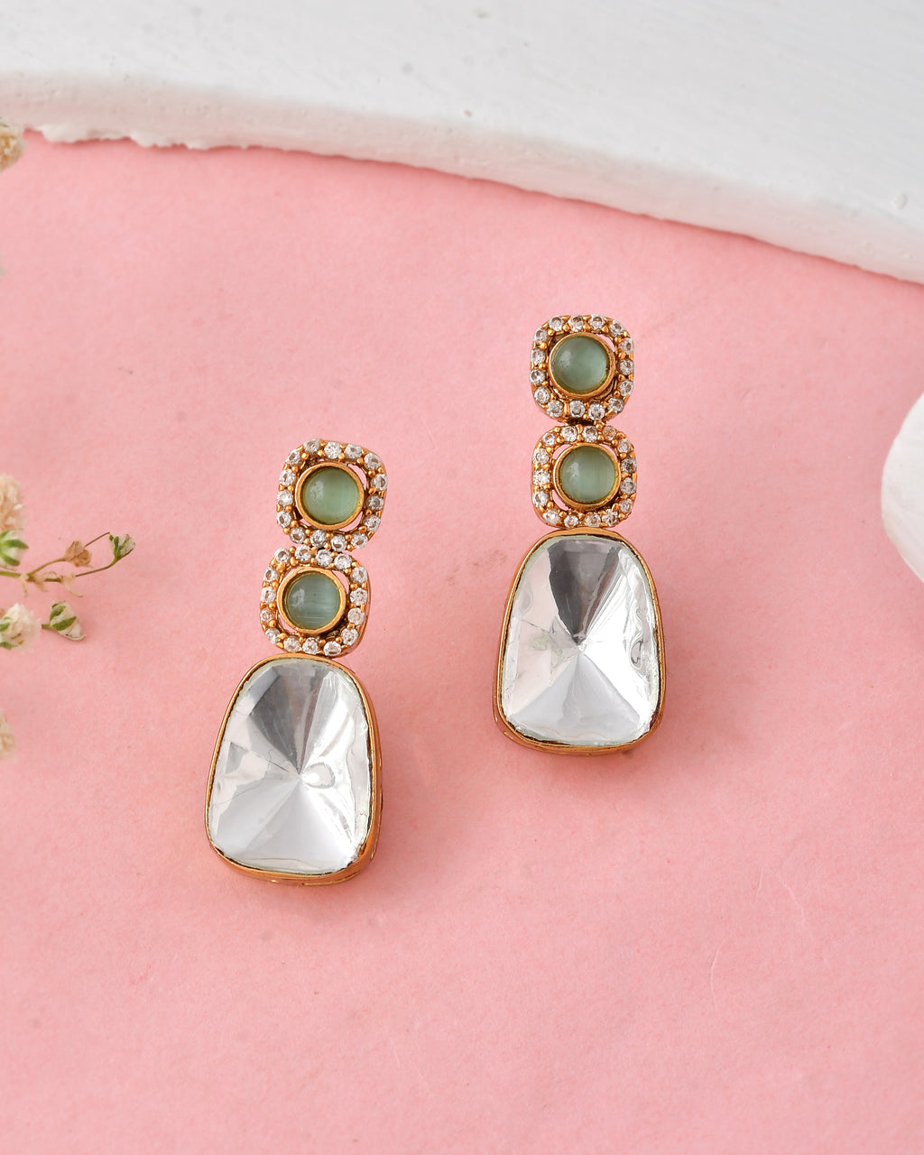 Statement Pink Stone Kundan Pendant Necklace Set