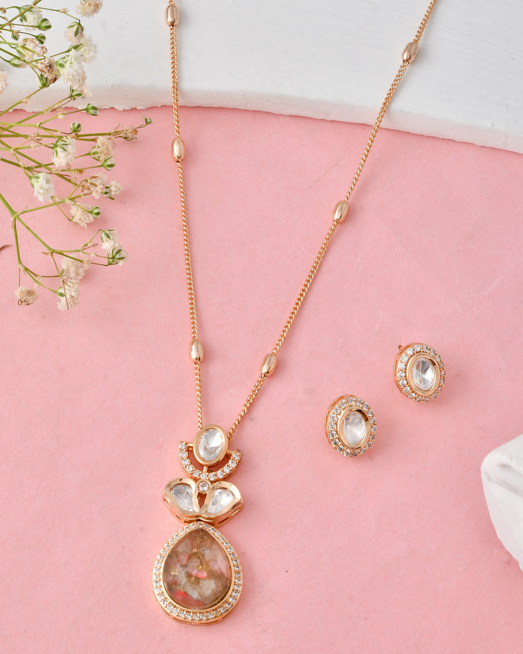 Gold Plated Stone Pendant Set