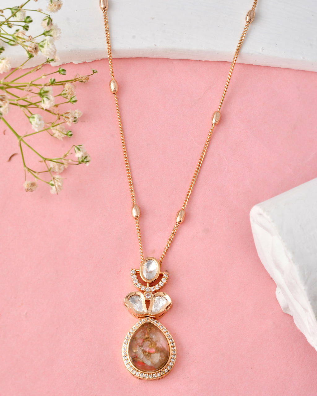 Gold Plated Stone Pendant Set