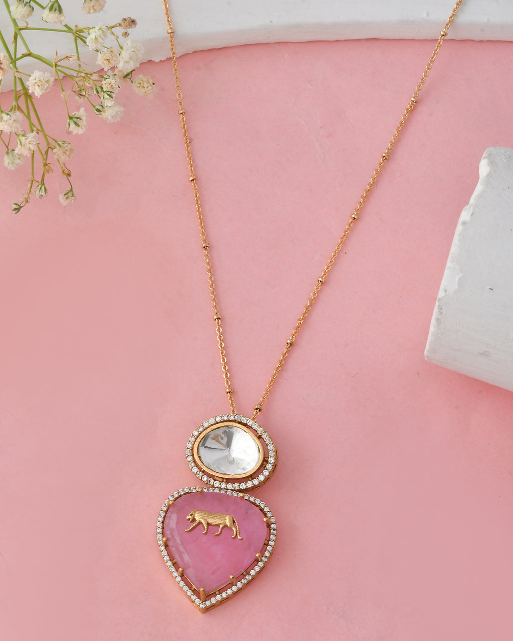 Royal Heart Pink Kundan Necklace Set