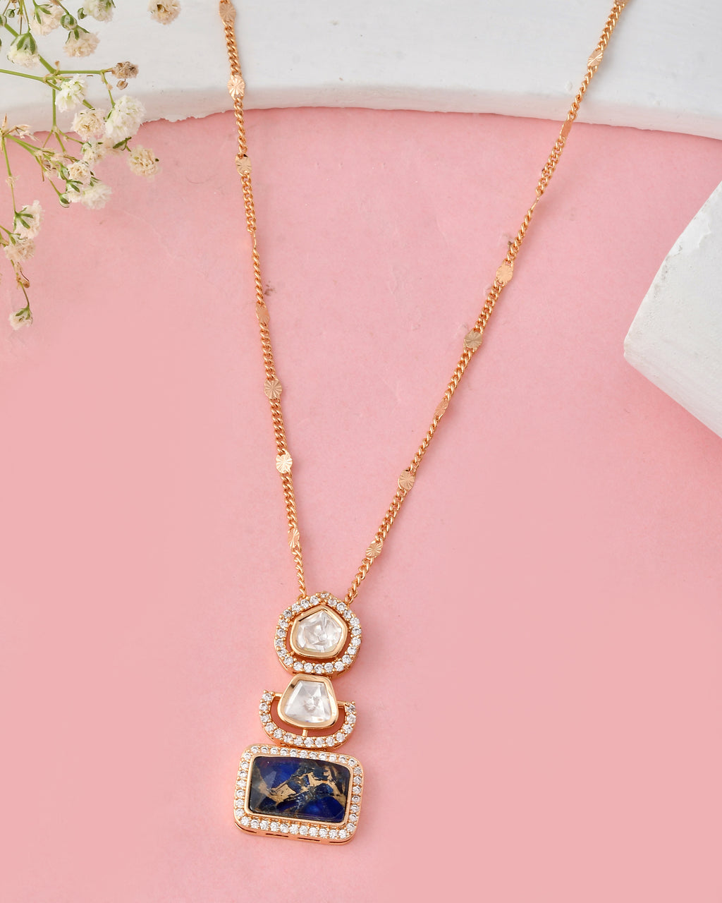 Blue Stone Gold-Plated Kundan Necklace Set