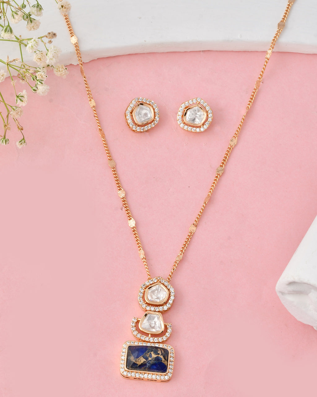 Blue Stone Gold-Plated Kundan Necklace Set