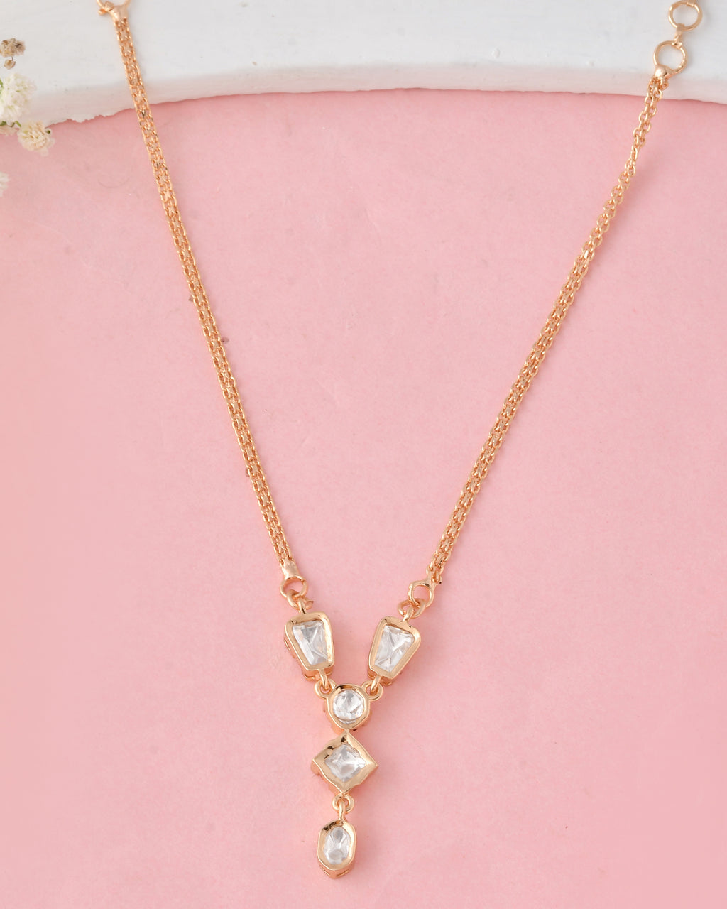 Minimal Gold-Plated Kundan Crystal Necklace Set