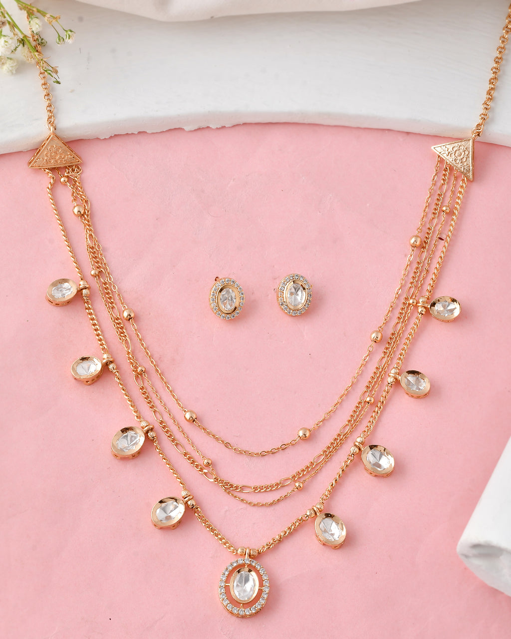 Layered Beaded Chain Necklace Set