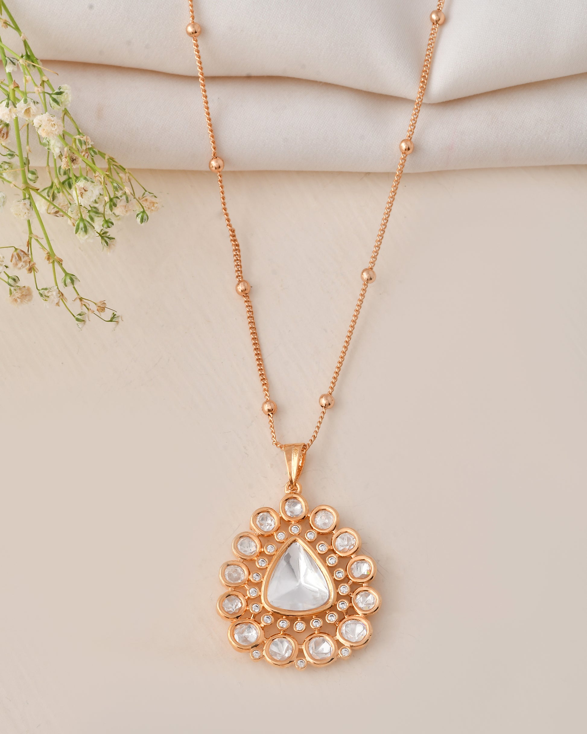 Royal Teardrop Kundan Pendant and Earring Set