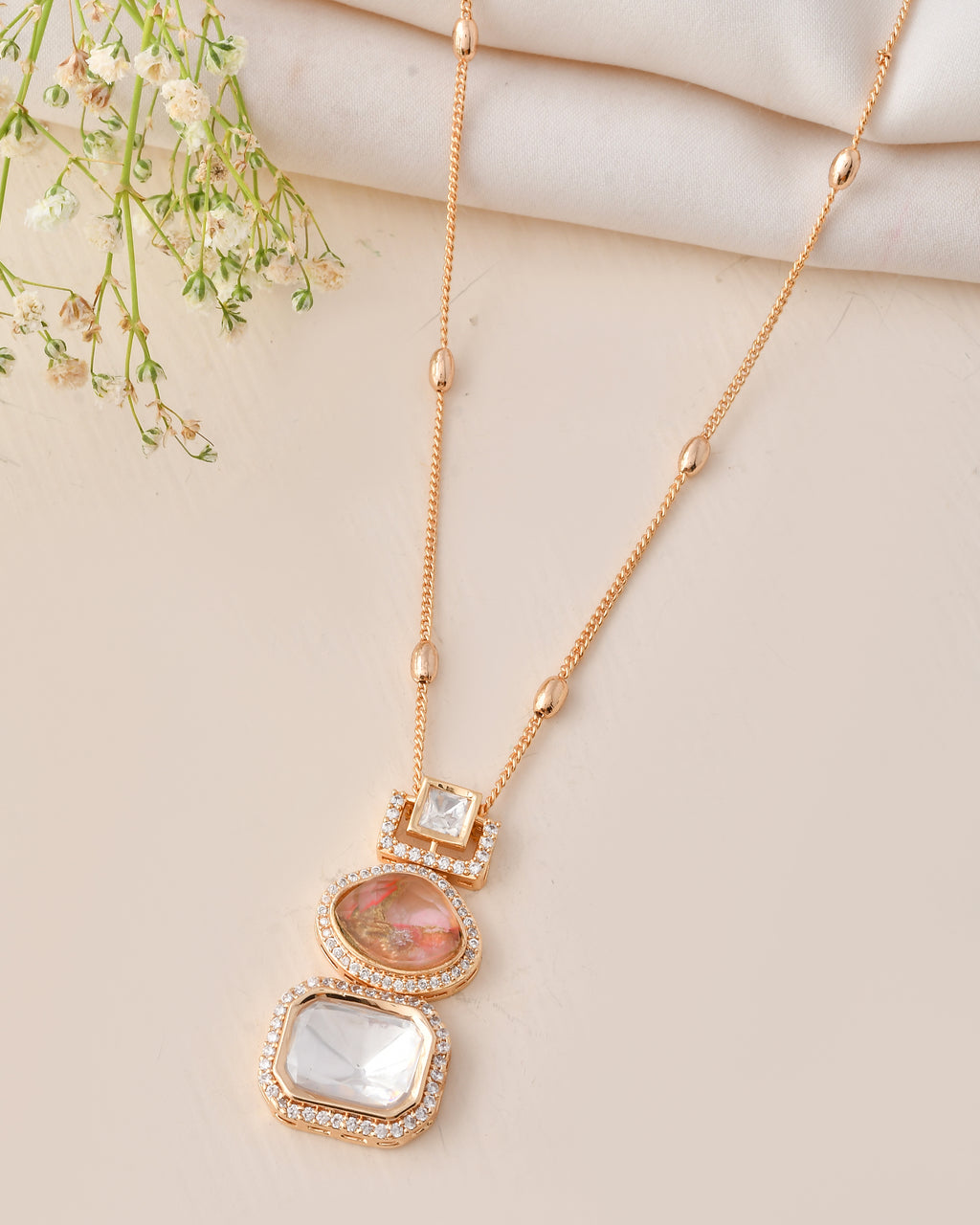 Rose Gold Layered Pendant and Stud Earring Set