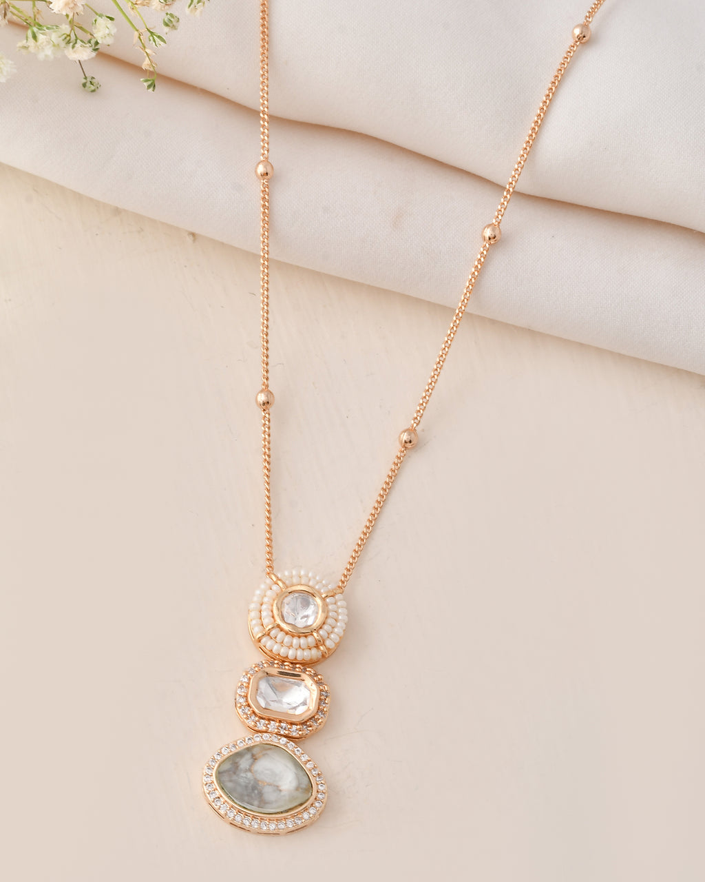 Layered Crystal & Pearl Pendant Necklace Set