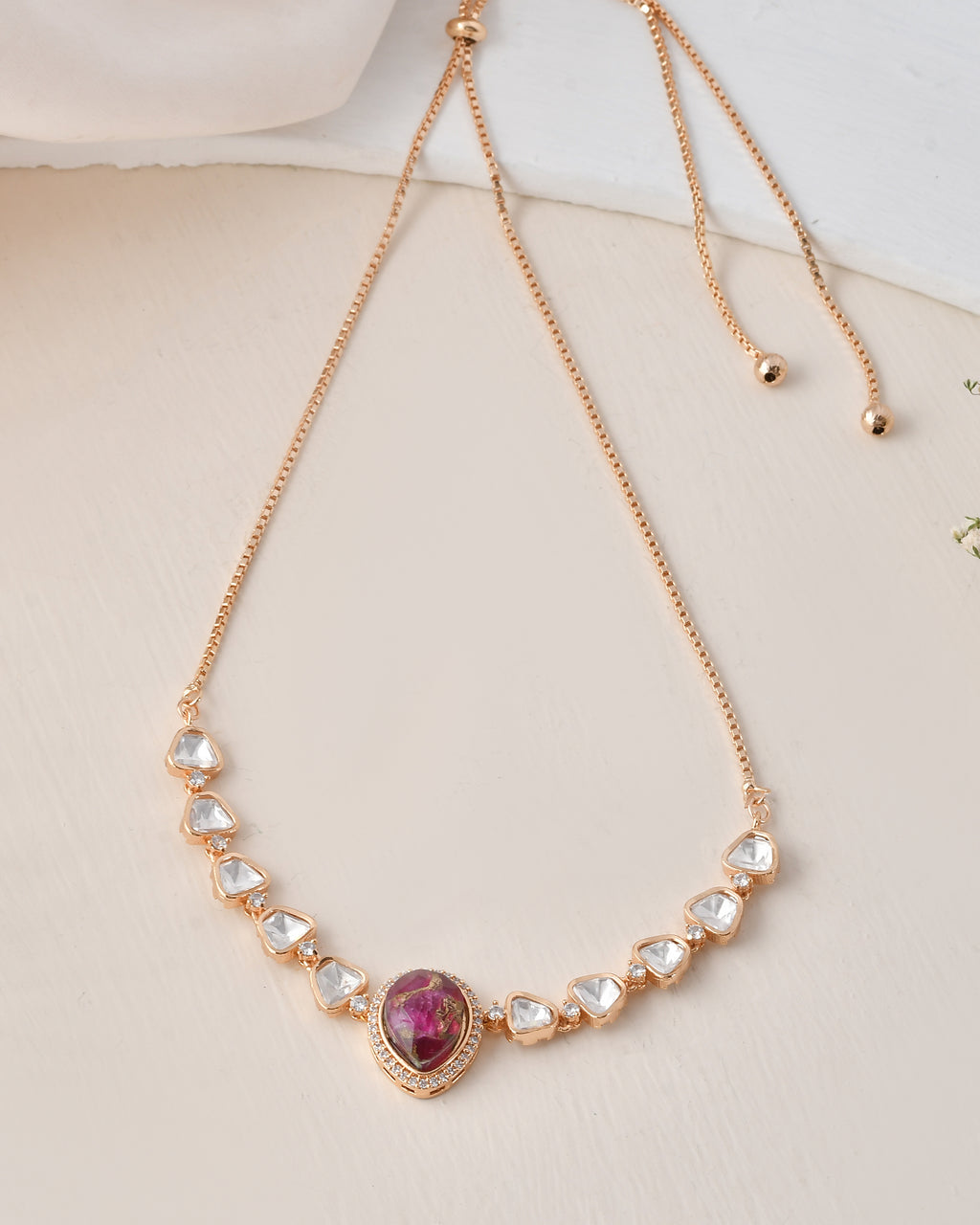 Elegant Ruby & Crystal Teardrop Necklace Set