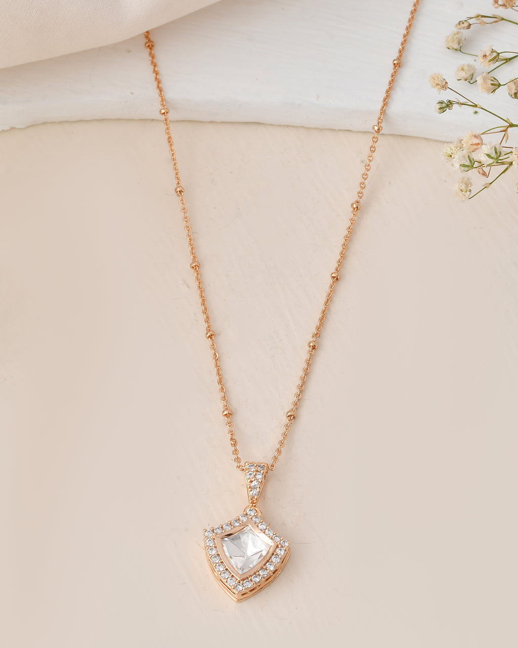 Elegant Rose Gold Plated Earrings & Pendant Set