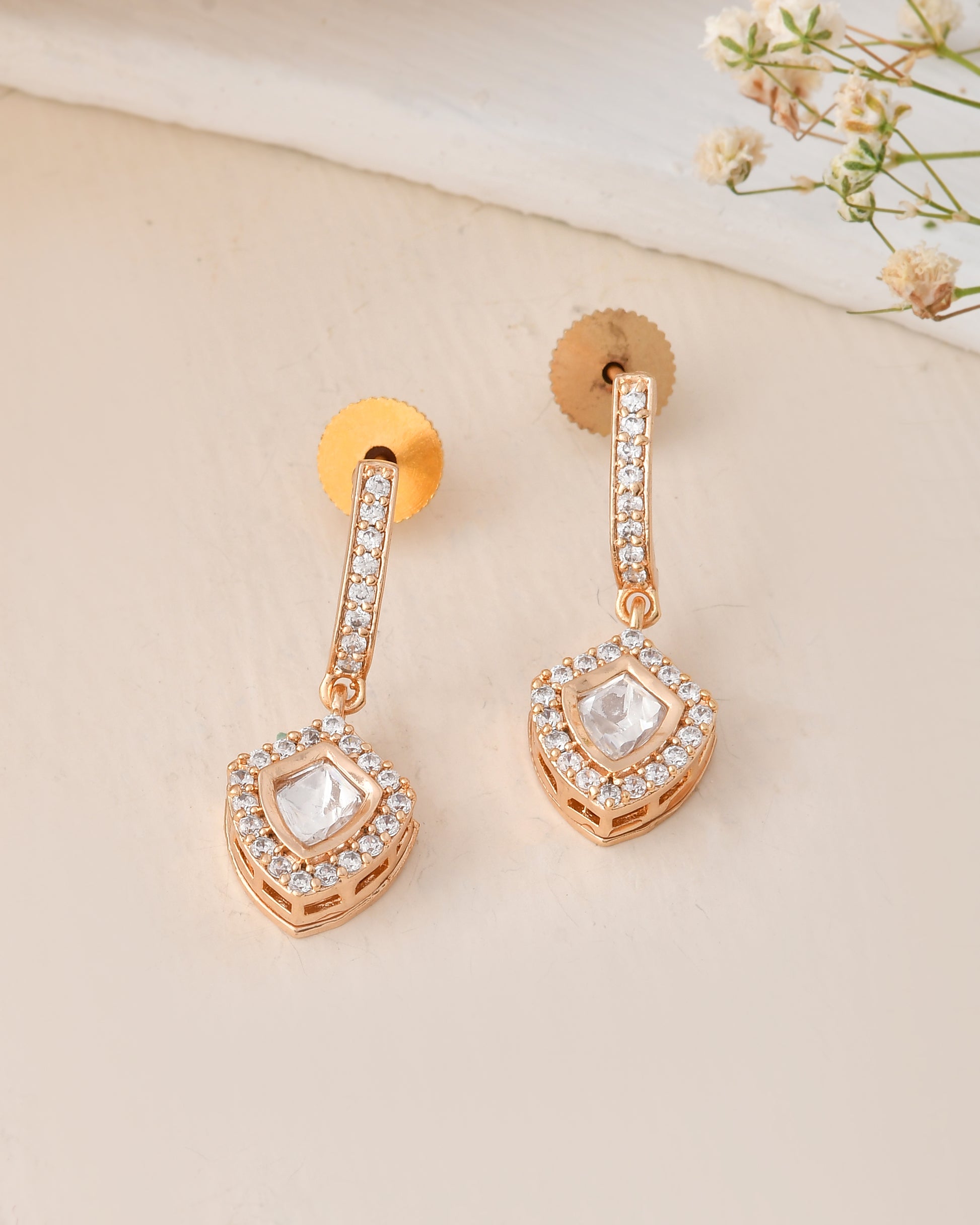 Elegant Rose Gold Plated Earrings & Pendant Set