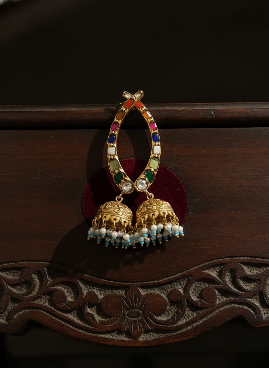 Jhumka with Navratna Ear Cuff
