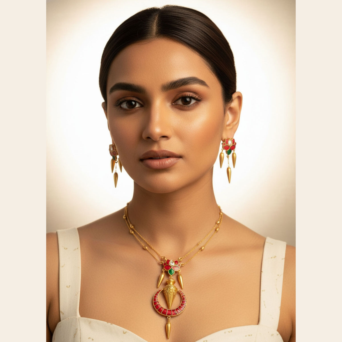 Statement Red Stone Kalash Necklace set