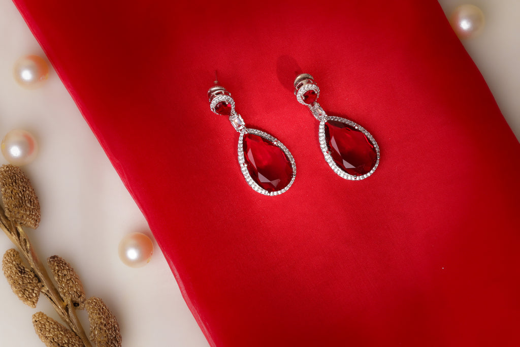 White Stone Necklace with Ruby Pendant